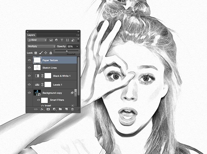 PS制作细腻素描工笔画女生照片效果