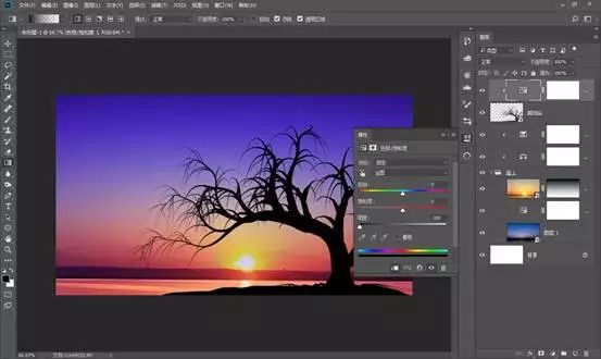 合成夕阳树下荡秋千人物剪影图片的PS教程