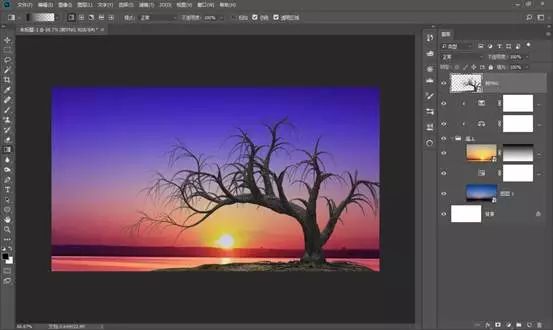 合成夕阳树下荡秋千人物剪影图片的PS教程
