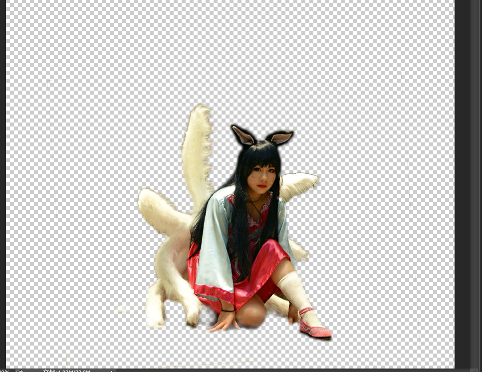 Photoshop创意合成暗夜森林中的美女狐狸精，孤尾美女。