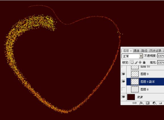Photoshop鼠绘粒子光心形图片教程_ps教程自学网(www.16xx8.com) ps如何鼠绘一个发光爱心第14步